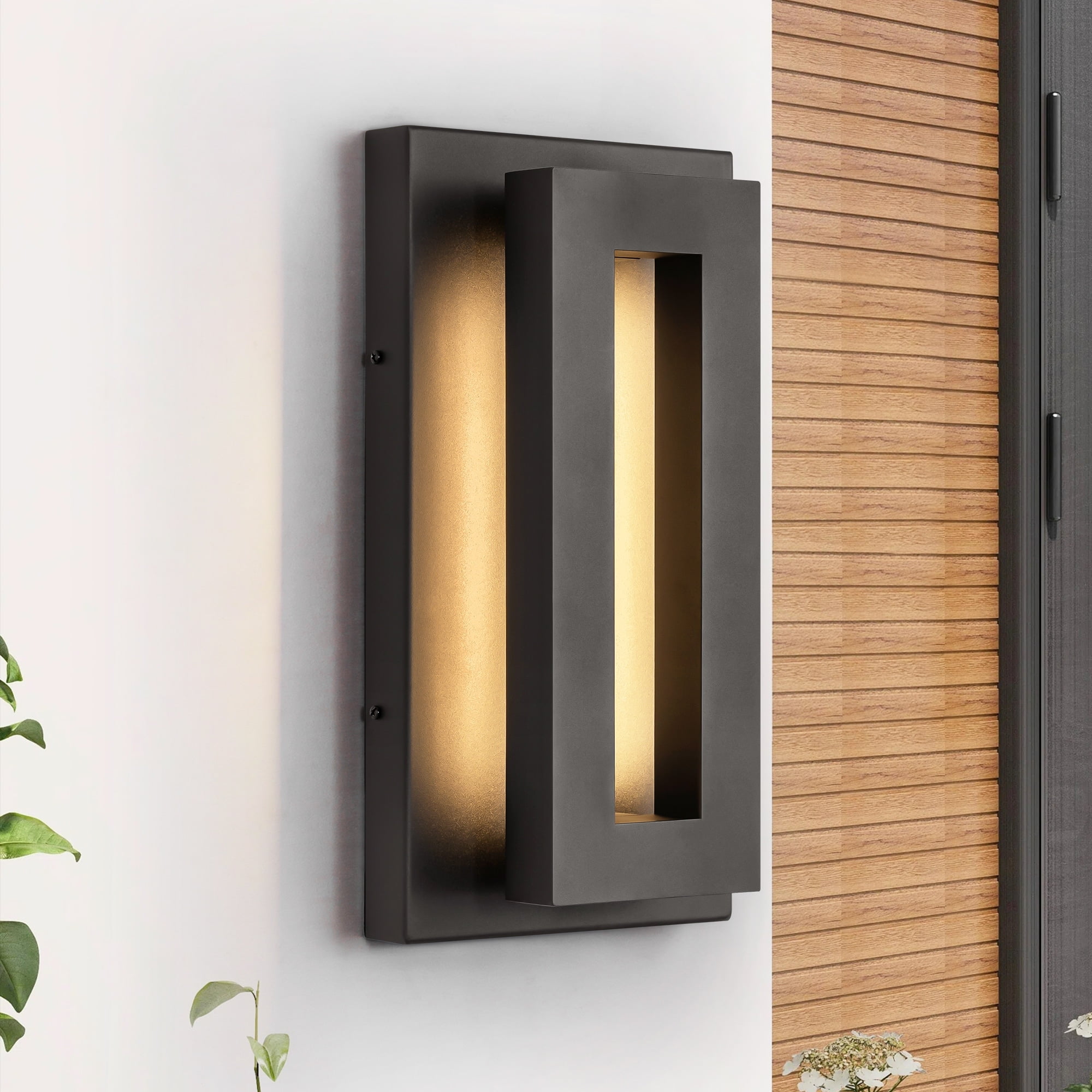 Rennnsan 2-Light 14 in. Modern Aluminum Square Wall Sconce Integrated LED Waterproof Lantern Outdoor Light