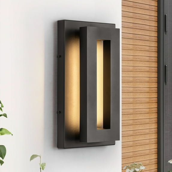 Rennnsan 2-Light 14 in. Modern Aluminum Square Wall Sconce Integrated LED Waterproof Lantern Outdoor Light
