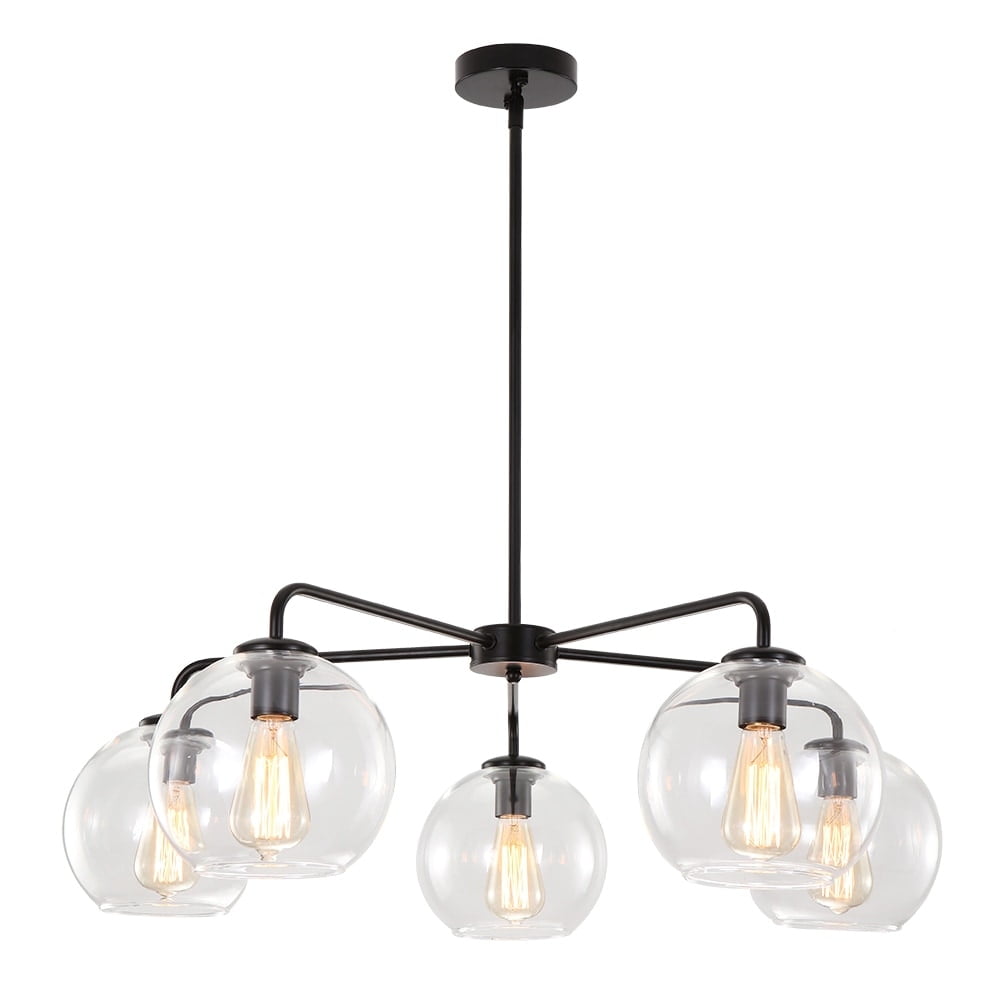 Black and Gold 5-Light Sputnik Chandelier with Clear Glass Globes