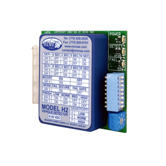 Reno A&E H2-12-F Single Channel Vehicle Loop Detector 8 To 30 VDC Dual Output Detect Fail Plug In PC Board
