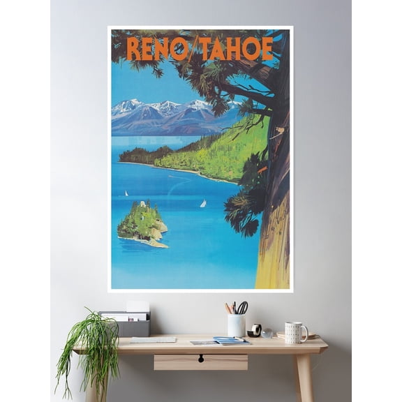 Reno And Lake Tahoe Vintage Travel Poster Poster Wall Art, Modern Wall Decor For Living Room Bedroom, 8x12 UNFRAMED