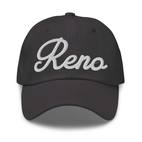 Reno Baseball Cap Reno Dad Hat Bold Script Florida FL Hat Embroidered Souvenir Gift Dark Grey