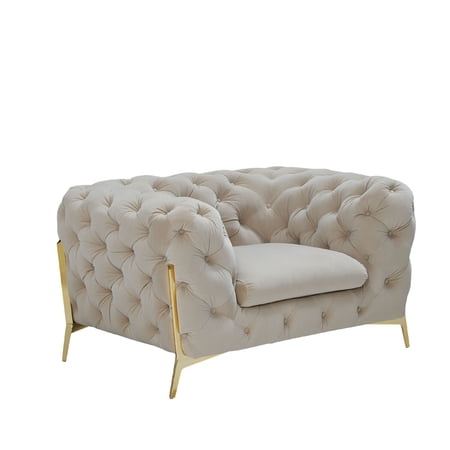 Benzara Reno Joni Upholstered Modern Fabric & Metal Accent Chair in Beige/Gold