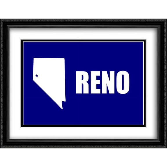 Reno, Nevada 2x Matted 36x28 Large Black Ornate Framed Art Print by The Flag Art Print Series