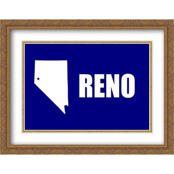 Reno, Nevada 2x Matted 36x28 Large Gold Ornate Framed Art Print by The Flag Art Print Series