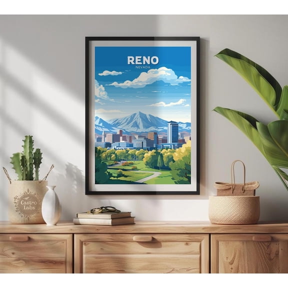 Reno Nevada Biggest Little City Wall Art Print, Unframed Paper Poster 8x10in
