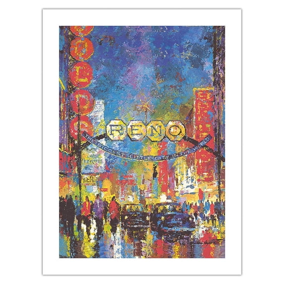 Reno Nevada - The Biggest Little City in the World - Casinos - Vintage Travel Poster by Jack Laycox c.1980s - Fine Art Matte Paper Print (Unframed) 18x24in