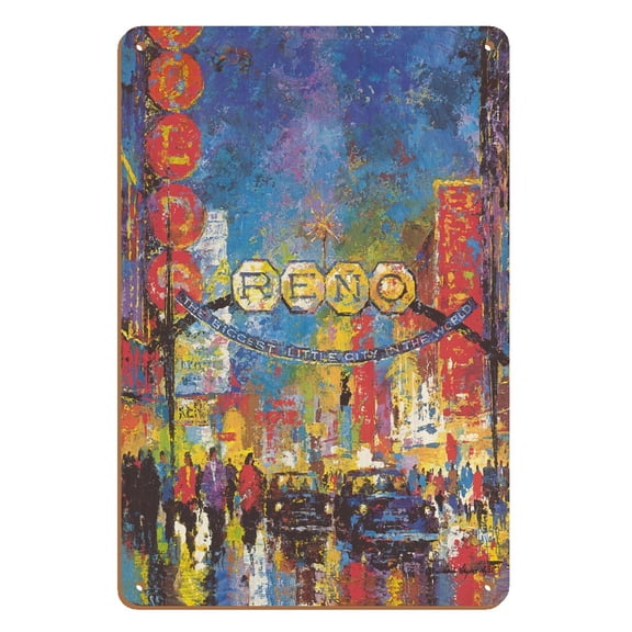 Reno Nevada - The Biggest Little City in the World - Casinos - Vintage Travel Poster by Jack Laycox c.1980s - 8 x 12 inch Vintage Wood Art Sign