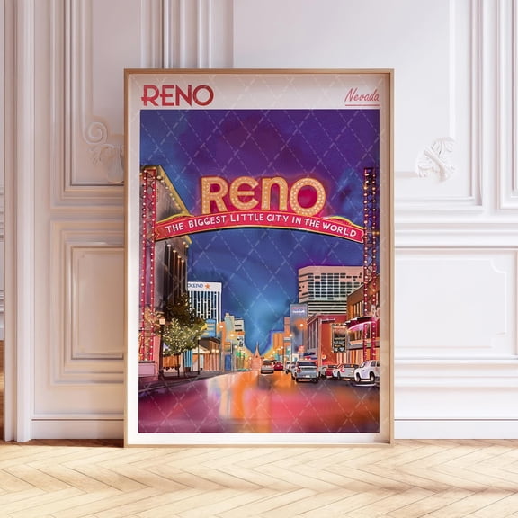 Reno Nevada Usa Pastel Travel Unframed Paper Print