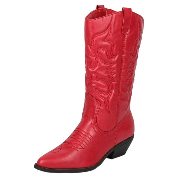Reno Red Soda Cowboy Western Stitched Boots Women Cowgirl Boots Pointy Toe Knee High