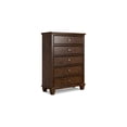 thumbnail image 1 of Reno Tall Dresser Chest, 5 Drawer Nickel Round Knobs, Brown Solid Wood, 1 of 3