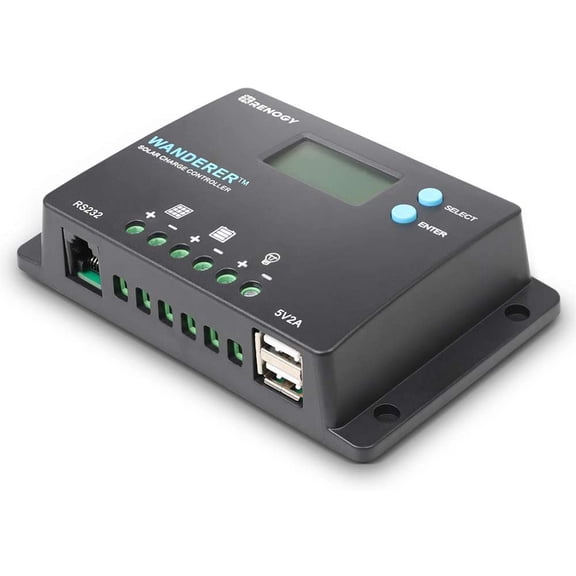 Renogy 10 Amp 12V/24V PWM Negative Ground Solar Charge Controller Compact Design w/LCD Display for AGM, Gel, Flooded and Lithium Battery, Wanderer 10A