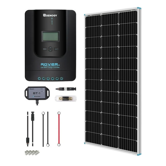 Renogy 100 Watt 12 Volt Solar Panel Premium Kit with 20A MPPT Rover Controller