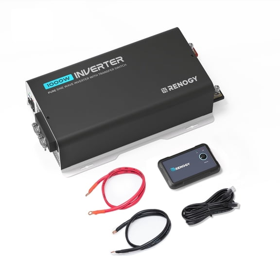 Renogy 1000W Pure Sine Wave Inverter with UPS Transfer Switch, Built-in Bluetooth, 12V DC to 120V AC, 2000W Surge Power, Remote Controller