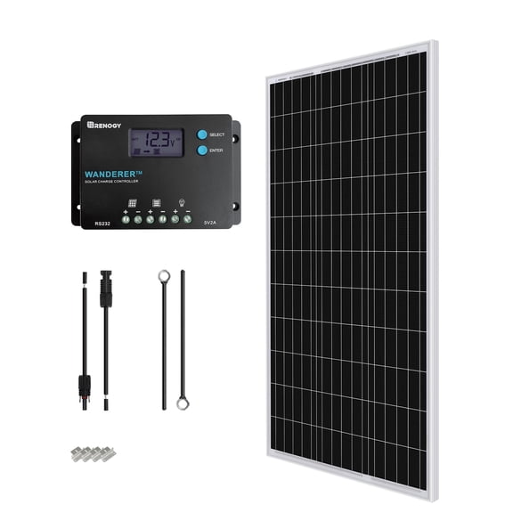 Renogy 100W Monocrystalline Solar Pannel Kit, 500Wh Daily Output 22.5% Efficiency, UL-Certified IP67 Bluetooth Monitoring, Expandable to 400W for AGM/Lithium Batteries