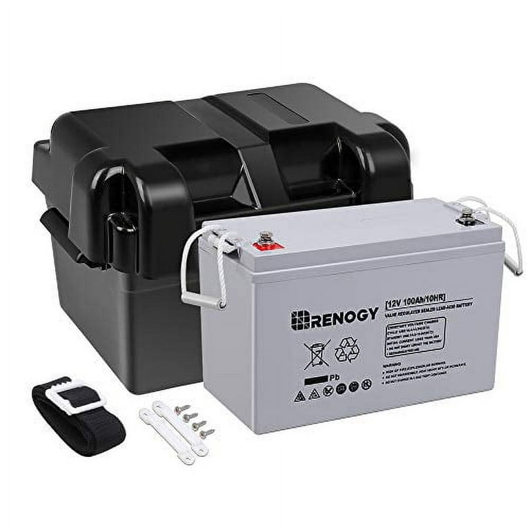 Renogy 12V 100Ah Deep Cycle AGM Battery w/Battery Box for RV, Solar Marine  and Off-grid Applications 