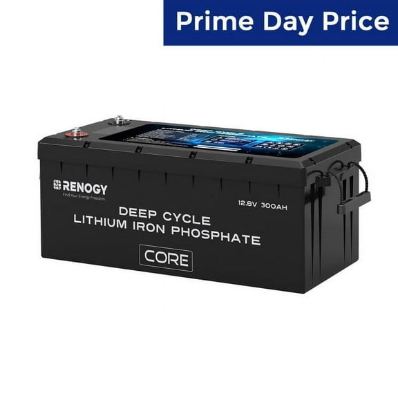 Renogy 12V 300Ah Self heating Lithium LiFePO4 Deep Cycle Battery, 5000+Deep Cycles, 200A BMS,Backup Power for Trolling motor, Cabin,Marine, Off-Grid Home Energy Storage-Core Series
