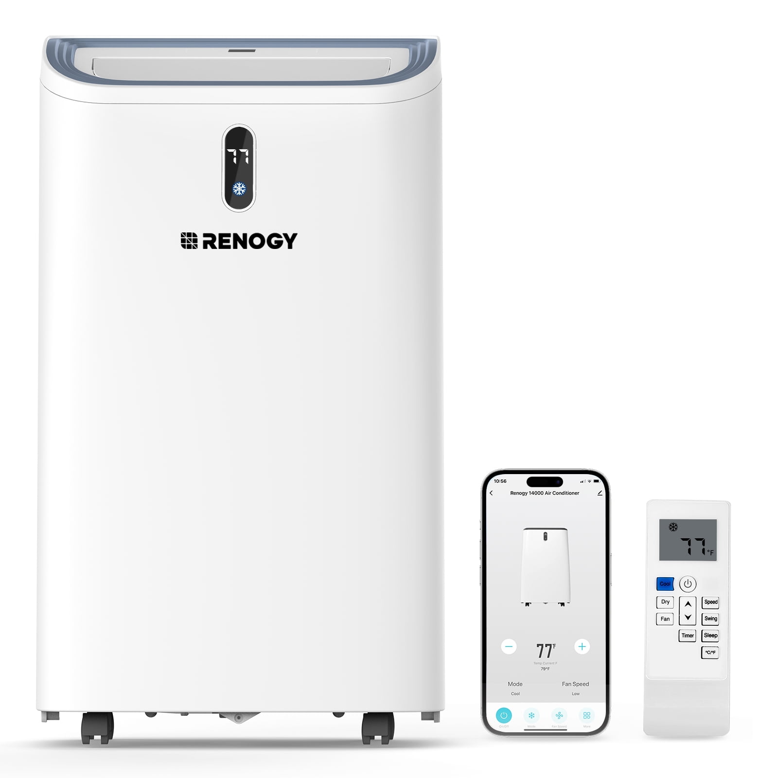 Renogy 10000 BTU Smart WiFi Enabled Portable Air Conditioner, Cooling, Dehumidifier, Fan & Sleep Modes 4-in-1 Portable AC w/ Remote Control & Window Kit, Cools Up To 450 sq. ft, 1-24H Timers