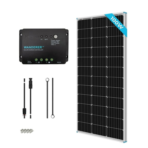 Renogy 100 Watt 12 Volt Solar Panel Kit, 30A MPPT Charge Controller, Mounting Z Brackets, Cable, Adaptor Kit for RV, Boats, Trailer, Camper, Marine, Off-Grid System