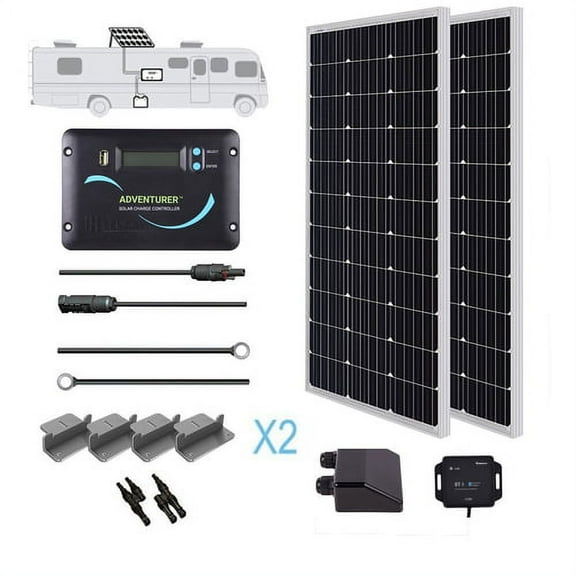 Renogy 200 Watts 12 Volts Monocrystalline Solar RV Kit Off-Grid Kit with 30A PWM LCD Controller + Mounting Brackets + MC4 Connectors + Solar Cables + Cable Entry housing+BT