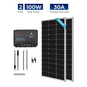 Renogy 200 Watts Solar Panel Kit, 2pack 100W Solar Panel with 30A PWM Charge Controlle, Include Mounting Brackets+ Male and Female Connectors+Solar Cables