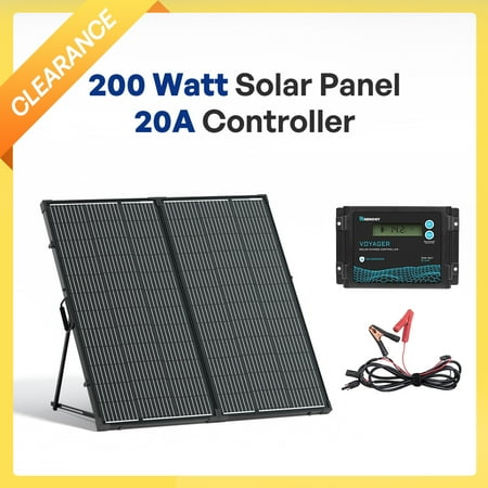 Renogy - 200 Watt 12 Volt Portable Foldable Solar Panel with Waterproof 20A Charger Controller - Black