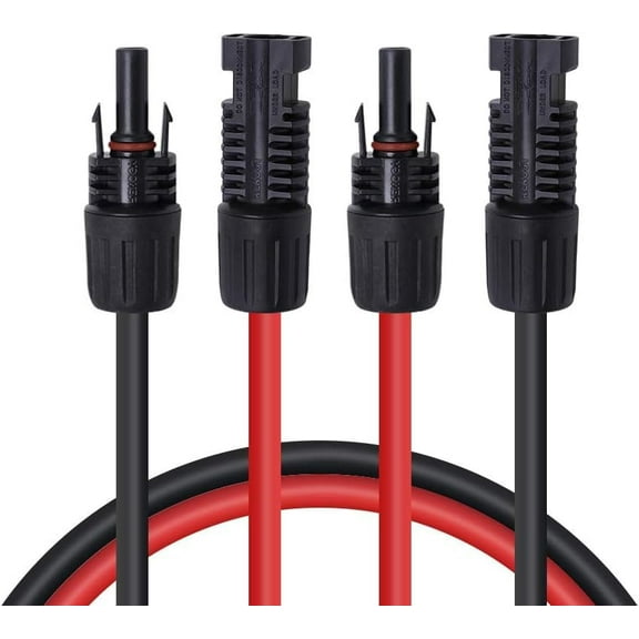 Renogy 20FT 10AWG Solar Panel Pair Extension Cables Male and Female Connectors 1 Pair (Red and Black)