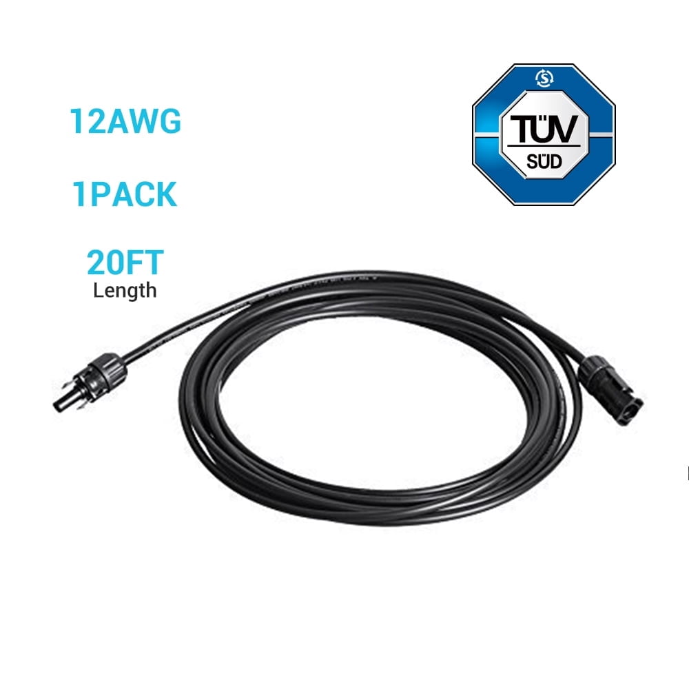 Renogy 20ft 12AWG Male and Female Extension Cord Cables for Solar Power System, 1 Piece
