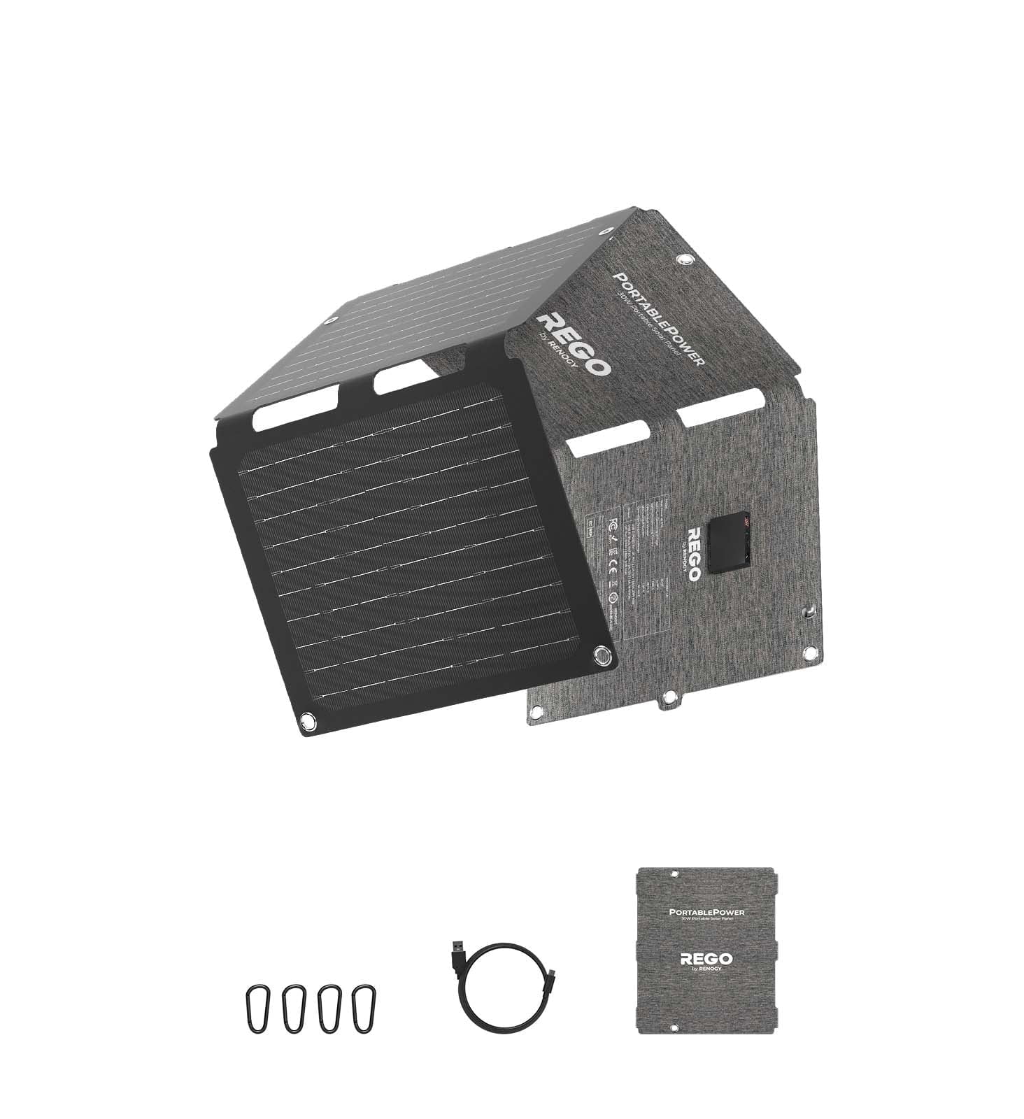 Renogy 30W Portable Solar Panel with 2 USB &1 DC Charging Ports, IP67 Waterproof, 18-month Hassle-free Warranty, Only 0.56kg/1.23lbs