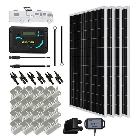 Renogy - 400 Watt Monocrystalline Solar Kit w/ 4 Pcs 100W Solar Panel and 30A PWM Charge Controller - Black