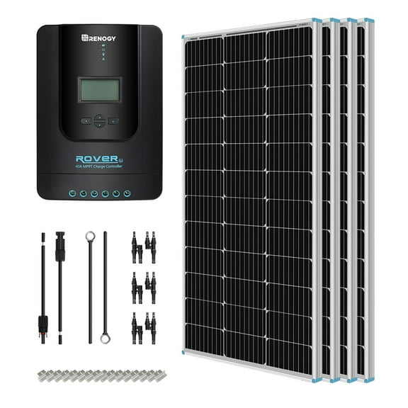 Renogy 400W 12V Solar Panel Monocrystalline Off Grid Starter Kit with 40A Rover MPPT Charger Controller