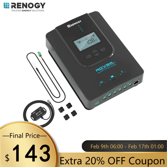 Renogy 40A 12V/24V Auto DC Input MPPT Solar Charge Controller w/ Bluetooth