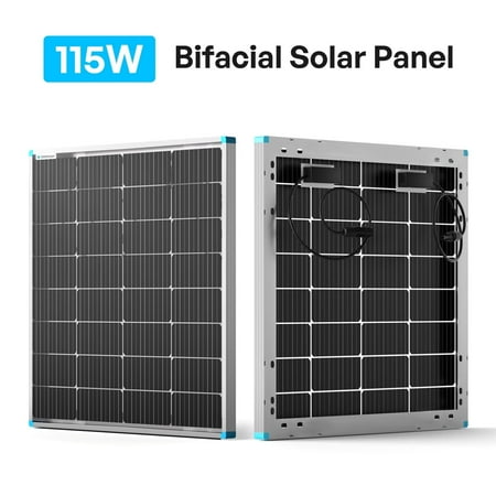 Renogy Bifacial 115 Watt 12 Volt Solar Panel Monocrystalline Rigid High-Efficiency PV Module Power Charger for RV Marine Rooftop Farm Battery and Other Off-Grid Applications