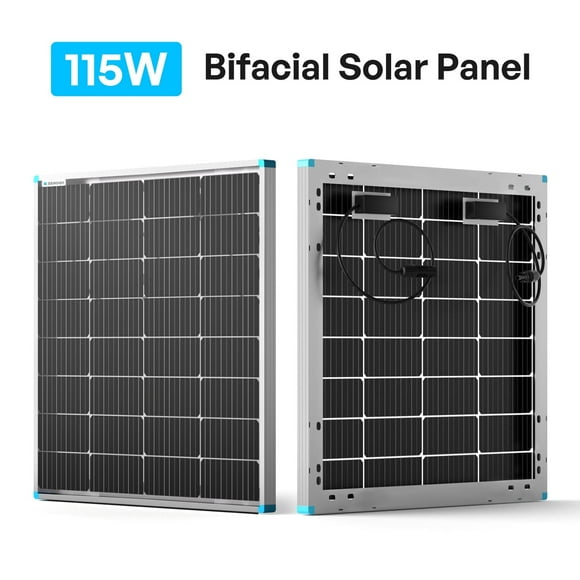 Renogy Bifacial 115 Watt 12 Volt Solar Panel Monocrystalline Rigid High-Efficiency PV Module Power Charger for RV Marine Rooftop Farm Battery and Other Off-Grid Applications