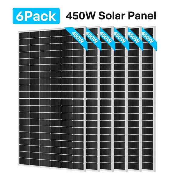 Renogy 6-Pack 450W Bifacial Monocrystalline Solar Panels, 12/24V PV Power Charger for Off-Grid Applications