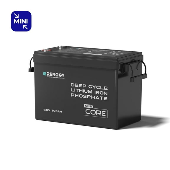 Renogy Core Mini 12V 300Ah LiFePO4 Lithium Battery, 5000+ Deep Cycle 200A BMS, Ultra-Compact Size Low-Temperature Protection for RV, Marine, Solar System