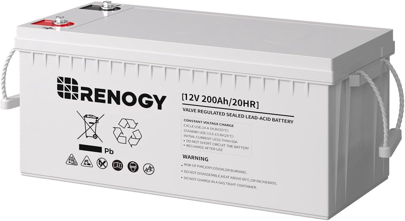 Renogy Deep Cycle AGM Battery 12 Volt 200Ah, 2000A Max Discharge Current, Safe Charge Most Home Appliances for RV, Camping, Cabin, Marine and Off-Grid System, Maintenance-Free