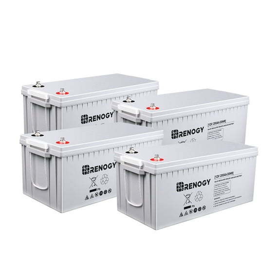 Renogy Deep Cycle AGM Battery 12 Volt 200Ah for RV, Solar, Marine, and Off-grid Applications, 4 Pcs