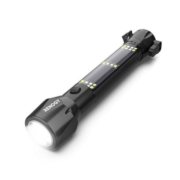 Renogy E.Lumen 500 Multi-Functional Flashlight Rechargeable Battery, Glass Shattering Hammer Magnetic Attachment, LED, Solar Powered