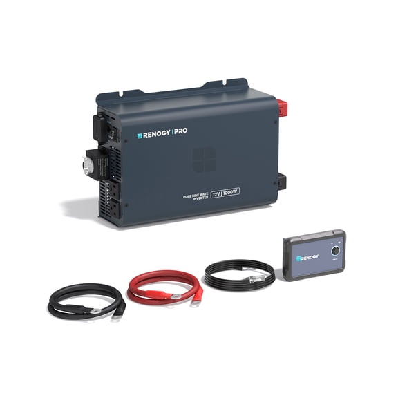 Renogy Pro 1000W Pure Sine Wave Inverter 12V to 120V, 92% High-Efficiency Low Idle Power Inverter with Bluetooth, AC Outlet, Remote Control & 45° Terminals for RV, Solar, Off-Grid, Cabin