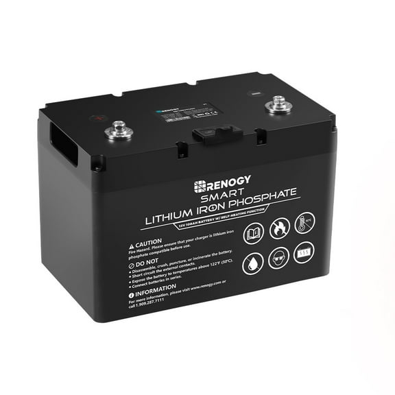 Renogy Smart Lithium-Iron Phosphate Battery 12V 100Ah w/Self-Heating Function for RV, Solar, Marine, and Off-grid Applications