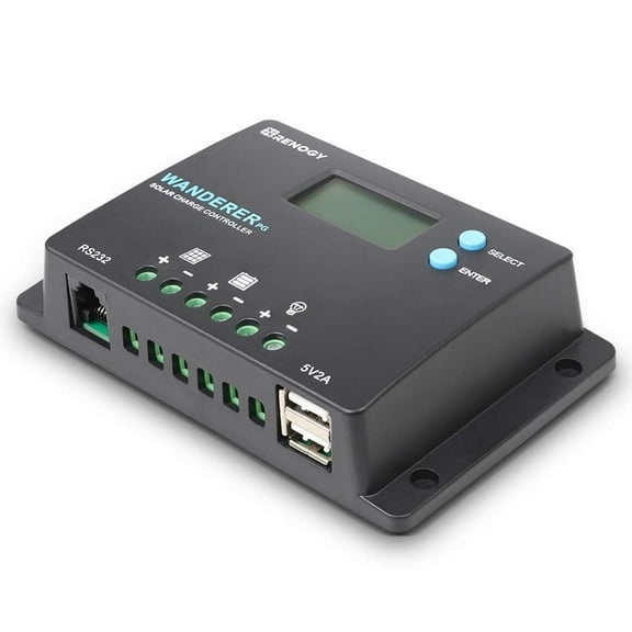 Renogy Wanderer 10 Amp 12V/24V PWM Negative Ground Solar Charge Controller Regulator Compatible with Bluetooth Module