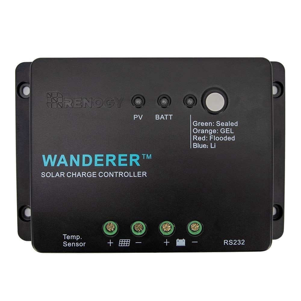 Renogy Wanderer Li 30A 12V PWM Negative Ground Solar Charge Controller Solar Panel Regulator w/ Temp Sensor Function Fit for Lithium, Sealed, Gel, and Flooded Batteries, Wanderer Li 30A