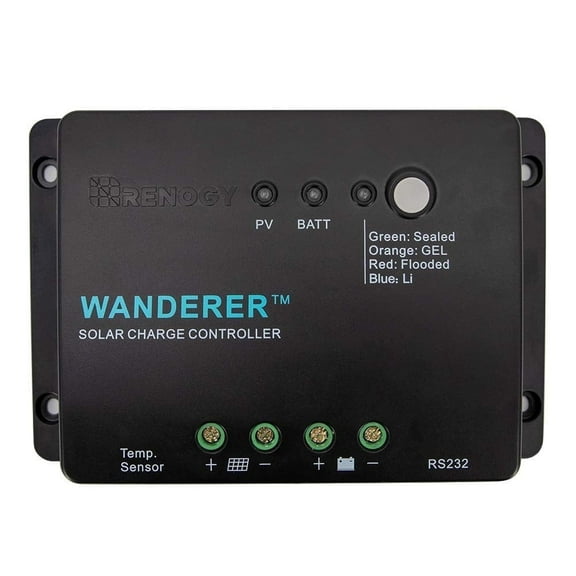 Renogy Wanderer Li 30A 12V PWM Negative Ground Solar Charge Controller Solar Panel Regulator w/ Temp Sensor Function Fit for Lithium, Sealed, Gel, and Flooded Batteries, Wanderer Li 30A