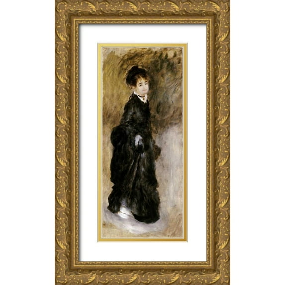 Renoir, Pierre-Auguste 10x18 Gold Ornate Wood Framed with Double Matting Museum Art Print Titled - A Young Woman