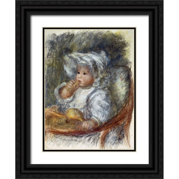 Renoir, Pierre-Auguste 11x14 Black Ornate Wood Framed with Double Matting Museum Art Print Titled - Jean Renoir in a Chair - The Child with a Biscuit