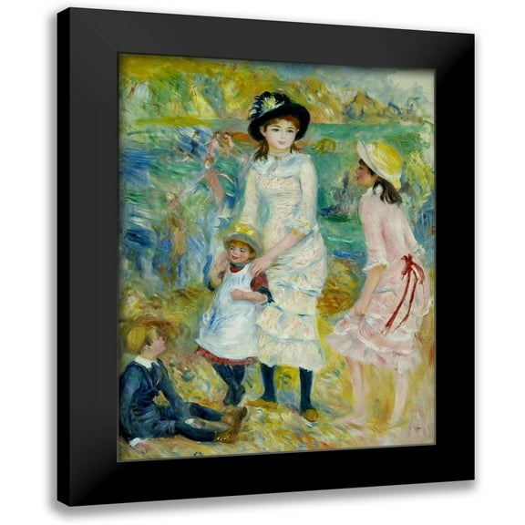 Renoir, Pierre-Auguste 12x14 Black Modern Framed Museum Art Print Titled - Children on the Seashore, Guernsey