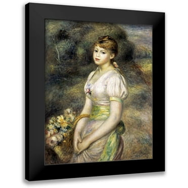 Renoir, Pierre-Auguste 12x14 Black Modern Framed Museum Art Print Titled - Young Girl Carrying a Basket of Flowers