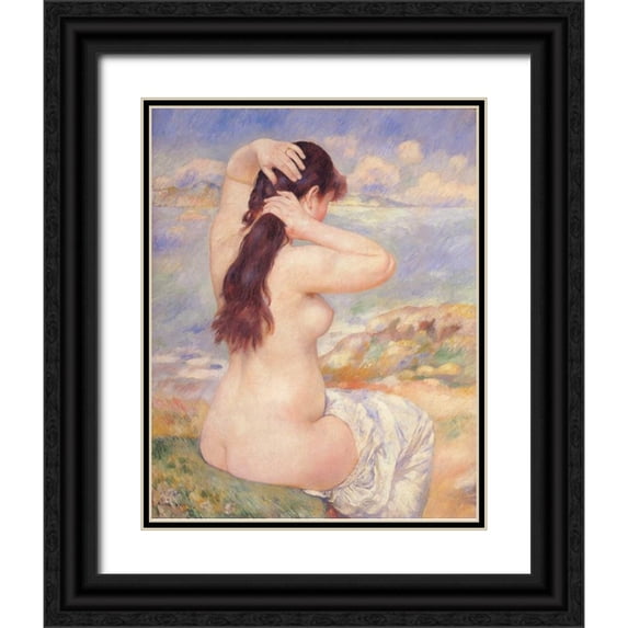 Renoir, Pierre-Auguste 12x14 Black Ornate Wood Framed with Double Matting Museum Art Print Titled - Bather Arranging Her Hair 2