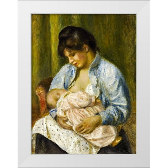 Renoir, Pierre-Auguste 12x14 White Modern Wood Framed Museum Art Print Titled - A Woman Nursing a Child
